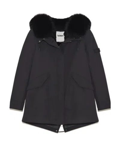 Yves Salomon Logo Parker Coat In Black