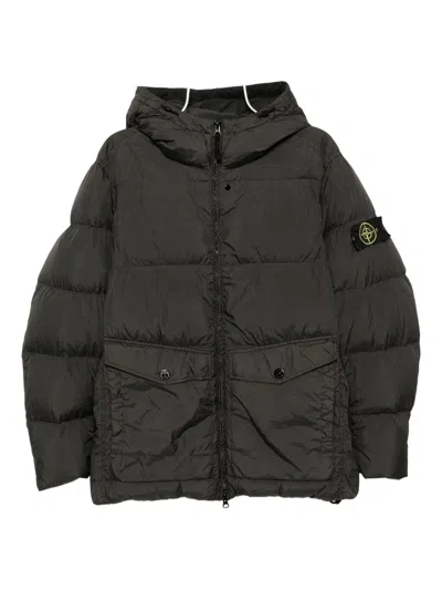 Yves Salomon Logo-patch Hooded Puffer Jacket In Gray