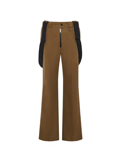 Yves Salomon Suspender Pintucked Shell Flared Ski Pants In Brown