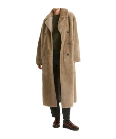 Yves Salomon Long Double-breasted Wool Coat In Brown