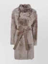 Yves Salomon Long Faux Fur Coat Belted In Gray