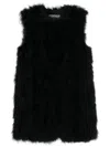 Yves Salomon Sleeveless Feather Silk Coat In Black