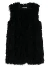 Yves Salomon Sleeveless Feather Silk Coat In Black