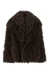 Yves Salomon Luxurious Long Faux Fur Jacket In Brown