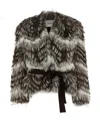 Yves Salomon Textured Faux Fur Jacket Belted In Gray