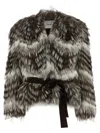 Yves Salomon Textured Faux Fur Jacket Belted In Multi