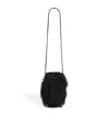 Yves Salomon Long-haired Shearling Phone Pouch In Black