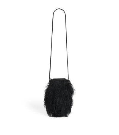 Yves Salomon Long-haired Shearling Phone Pouch In Black