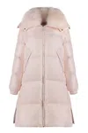 Yves Salomon Long Hooded Down Jacket In Pink