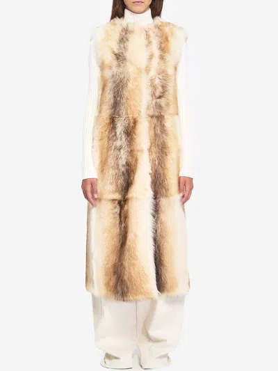 Yves Salomon Long Lamb Fur Vest In Neutral