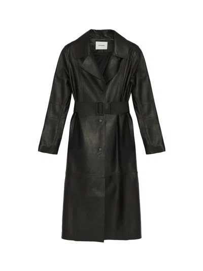 Yves Salomon Long Leather Trench Coat In Black