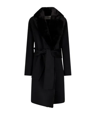 Yves Salomon Long Sleeve Coat In Black