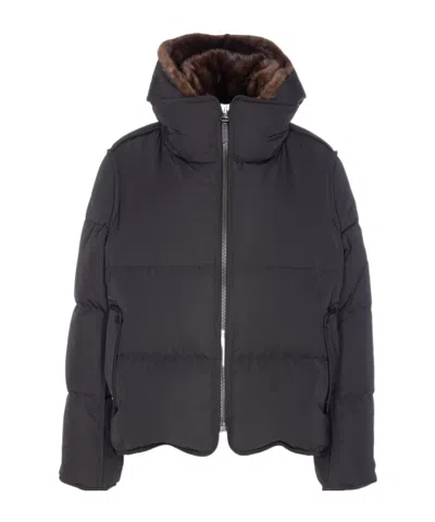 Yves Salomon Long Sleeve Down Jacket In Black