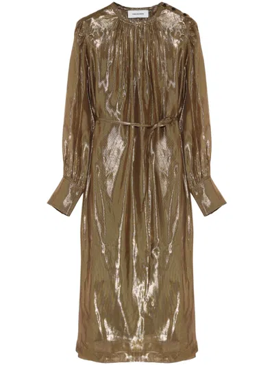 Yves Salomon Long Sleeve Dress In Gold