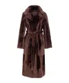 Yves Salomon Belted Faux Fur Long Coat With Pockets In Black