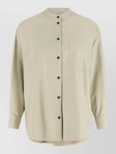 Yves Salomon Long Sleeve Leather Shirt Chest Pocket In Green