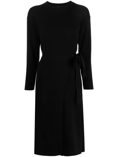 Yves Salomon Long-sleeve Self-tie Midi Dress In Black