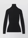 Yves Salomon Ribbed Black Wool And Cashmere Turtleneck Sweater In Black