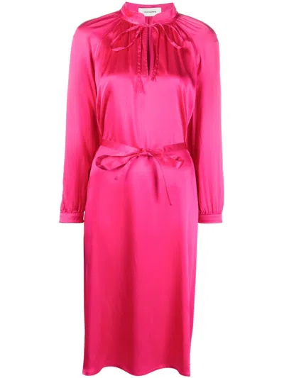 Yves Salomon Long Sleeve Dress In Silk Satin In Rose