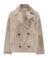 Yves Salomon Beigedouble-breasted Fur Jacket In Lambskin Woman In Nude