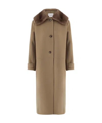 Yves Salomon Long-sleeved Coat In Brown