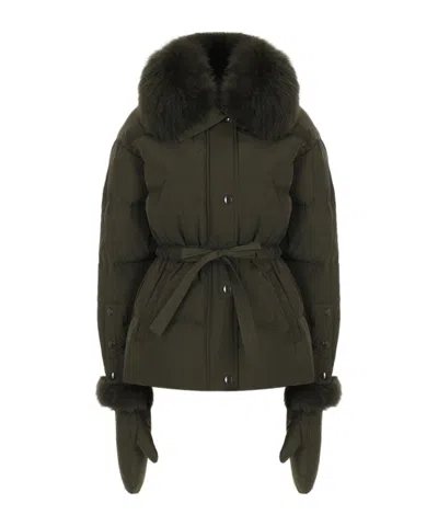 Yves Salomon Long-sleeved Down Jacket In Green