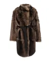 Yves Salomon Brown Shearling Coat With High Neck And Front Belt Closure In Fur Woman In Brown