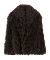 Yves Salomon Luxurious Long Faux Fur Jacket In Brown