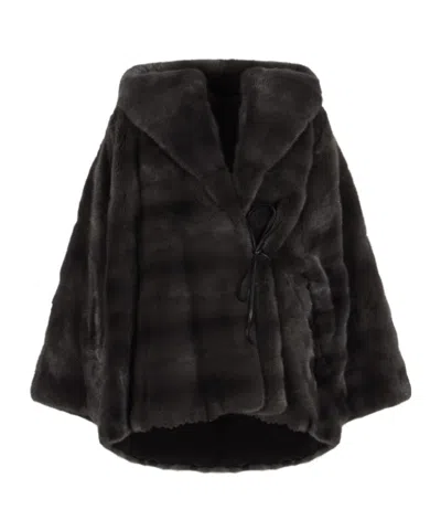 Yves Salomon Long-sleeved Fur Coat In Black