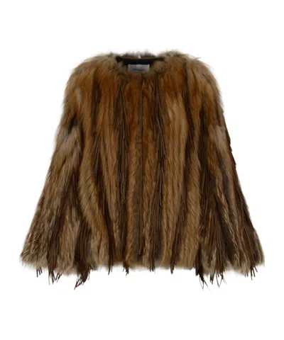 Yves Salomon Long-sleeved Fur Coat In Brown