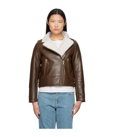 YVES SALOMON LONG-SLEEVED LAPEL LEATHER JACKET
