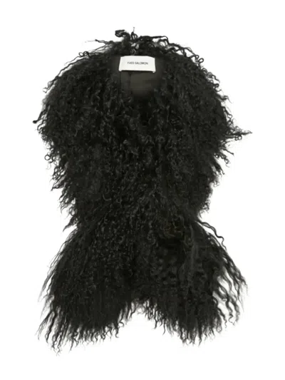 Yves Salomon Sciarpa A Pelo Lungo Di Agnello In Black