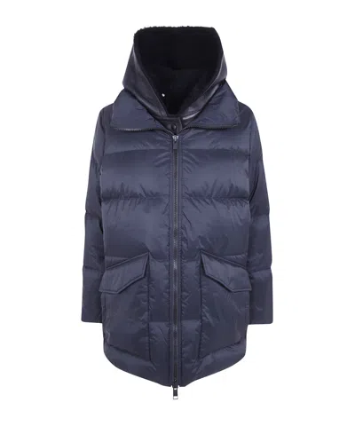Yves Salomon Long-sleeve Hooded Padded Jacket In Blue