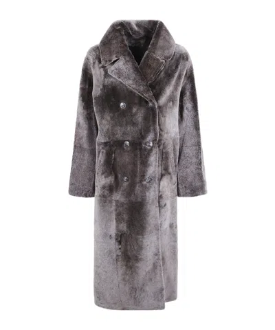 Yves Salomon Long-sleeved Coat In Brown