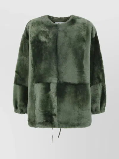 Yves Salomon Luxurious Faux Fur Long Sleeve Coat In Green