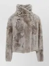Yves Salomon Short Jacket With Stand-up Collar In Variegated Lamb Leather In Gray