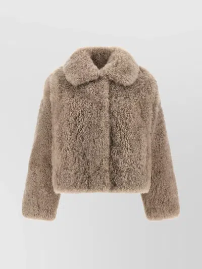 Yves Salomon Luxurious Faux Fur Long Sleeve Jacket In Nude