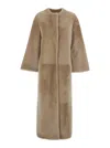 Yves Salomon Round-neckline Concealed-fastening Coat In Neutral