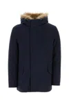Yves Salomon Waist Drawstring Coat With Fur Trim Hood In Multicolor