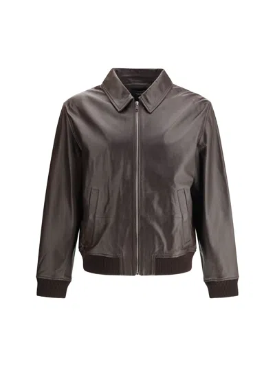 Yves Salomon Collared Lambskin Leather Jacket With Ribbed Cuffs And Hem In Brown