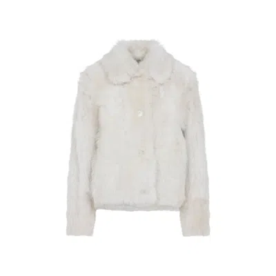 Yves Salomon Meringue White Lamb Fur Jacket With Pointed Collar