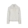 Yves Salomon Meringue White Lamb Fur Jacket With Pointed Collar In White