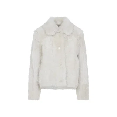 YVES SALOMON MERINGUE WHITE LAMB FUR JACKET WITH POINTED COLLAR
