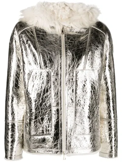 Yves Salomon Metallic-effect Zip-up Leather Jacket In Silber