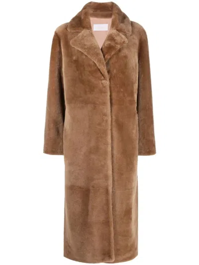 Yves Salomon Meteo Textured Mid-length Coat In Brown