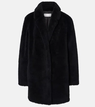 Yves Salomon Black Notched Lapel Coat In C99 Noir