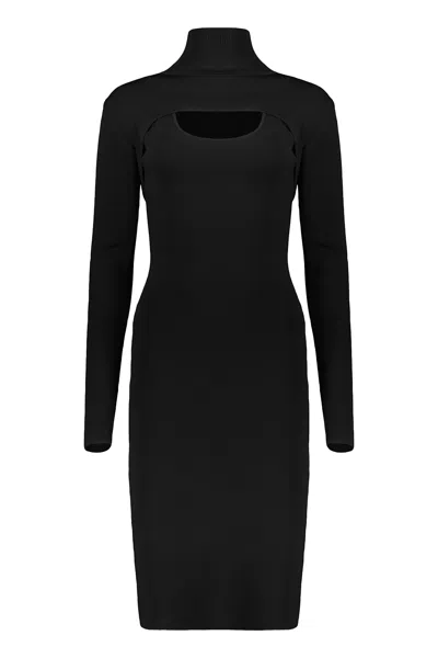Yves Salomon Minimalist Midi Dress In Black Fabric