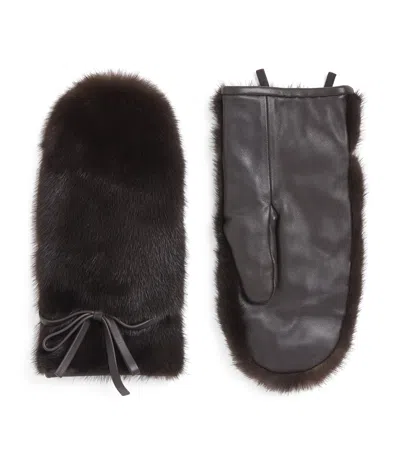 Yves Salomon Mink Fur-leather Mittens In Sand