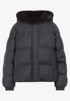 Yves Salomon Hooded Down Jacket Fur Trim In Gray
