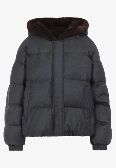 YVES SALOMON MINK-TRIM DOWN JACKET